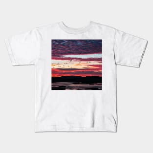 Pink and Purple Sunset with Birds in Iceland Kids T-Shirt